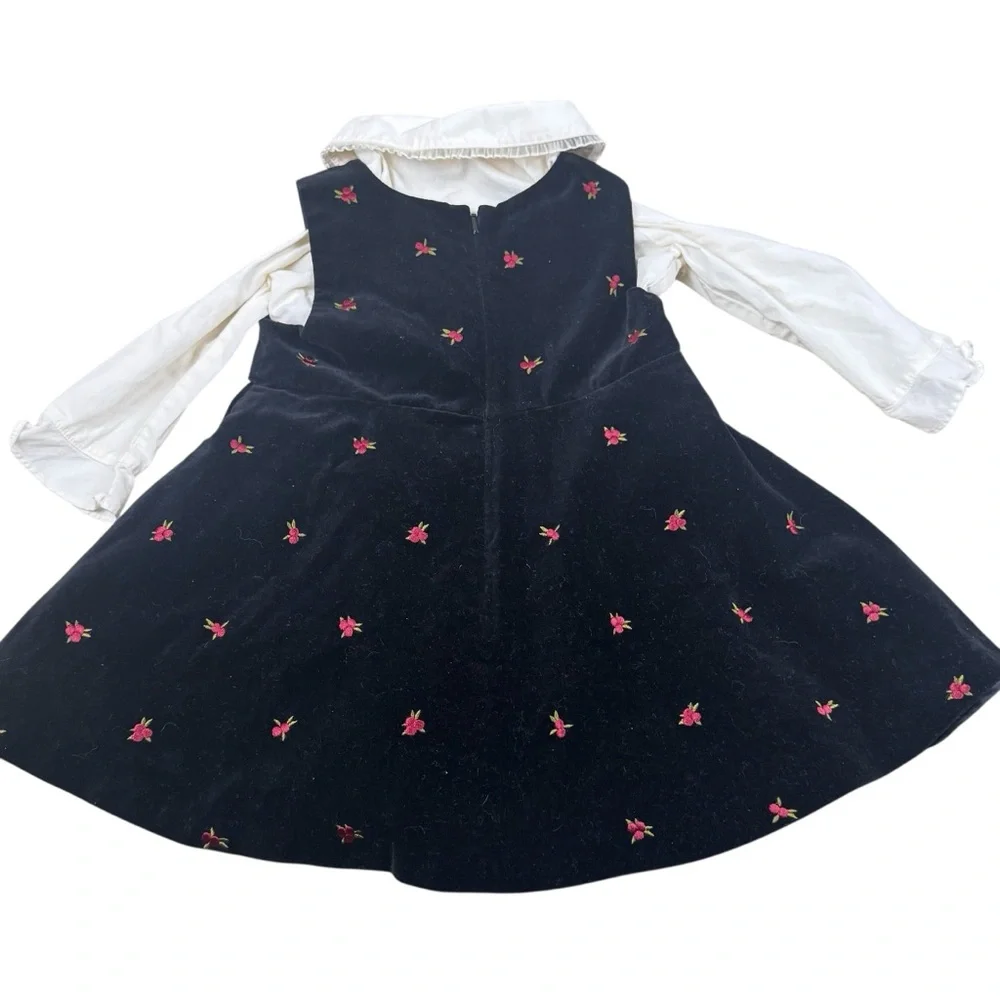 Gymboree Velour Black Embroidered Floral & Matching Long Sleeve Shirt Girls 3T